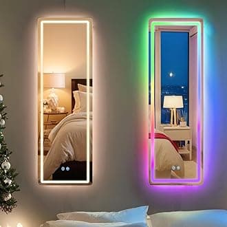 LUXFURNI Full Length Mirror Wall Mounted Mirror for Bedroom, RGB Color Changing LED Lights Mirror Dimmable Brightness 47"x14.4"