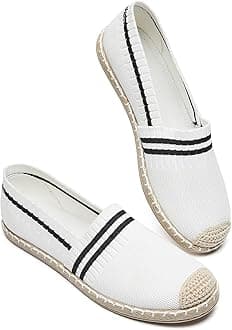 Womens Espadrilles Breathable Flats Shoes Mesh Slip on Loafers Soft White Flats