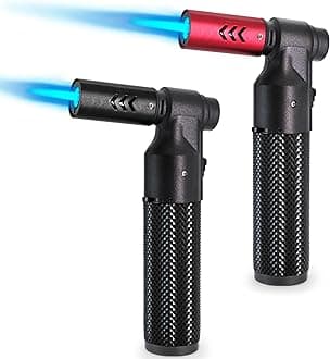 2 Pack Butane Torch Lighter Big Jet Flame Refillable Portable Butane Torch Adjustable Mini Blow Torch for Camping Grill Culinary Soldering Cooking Welding BBQ (Fuel Not Included)