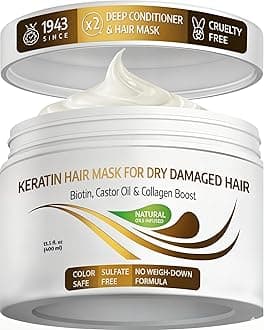 Keratin Hair Mask for Damaged Hair - Protein Keratin Treatment Deep Conditioner for Dry Locks - Collagen Biotin & Castor Oil Repair Dryness & Enhance Shine - 400 ML