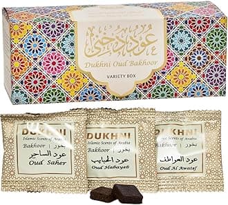 Oud Bakhoor Variety Box by Dukhni | Assorted Box | 30 Pieces Bakhoor | Gift Set & Refill Kit | Arabic Incense | Islamic Gifts, Eid & Ramadan Gift | Luxurious, Long Lasting
