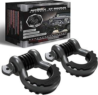 AUTMATCH Shackles 3/4" D Ring Shackle (2 Pack) 41,887Ibs Break Strength with 7/8" Screw Pin and Shackle Isolator & Washers Kit for Tow Strap Winch Off Road Vehicle Recovery Gunmetal Gray
