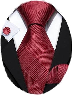 Barry.WangStripe Men Ties Set Silk Woven Plaid Necktie Pocket Square Cufflinks Business Wedding