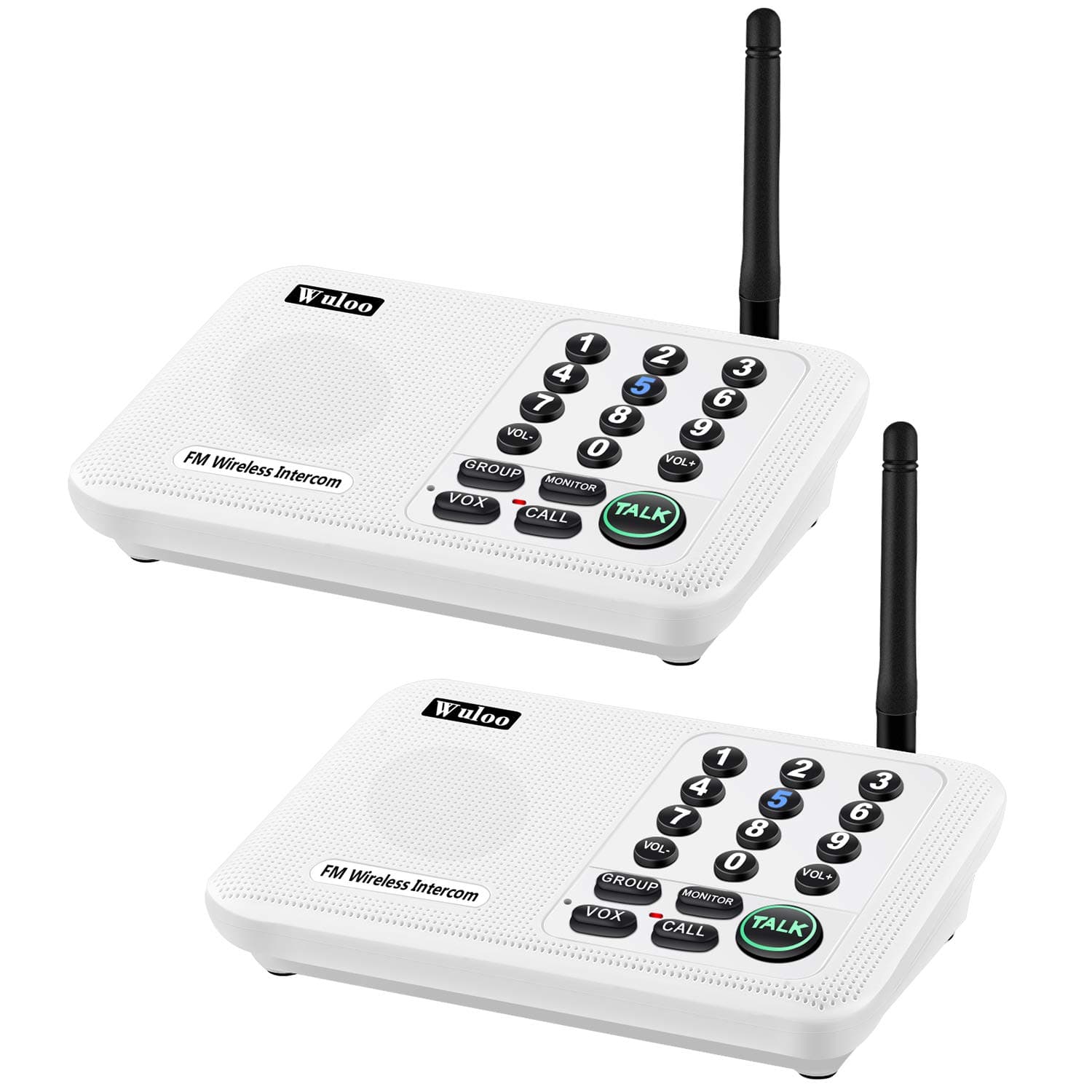 Wuloo Intercoms Wireless for Home 5280 Feet Range 10 Channel 3 Code, Wireless Intercom System for Home House Business Office, Room to Room Intercom, Home Communication System (2 Units Set, White)