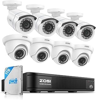 ZOSI 3K Lite Home Security Camera System with AI Human Vehicle Detection, H.265+ 8CH CCTV DVR and 8 x 1080p Wired Outdoor Indoor Bullet Dome Cameras, Remote Access, Alert Push (1TB Hard Drive)