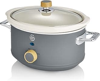 Swan Salton Nordic-Style Slow Cooker with Removable Ceramic Pot, 3.5 Litre, Slate Grey