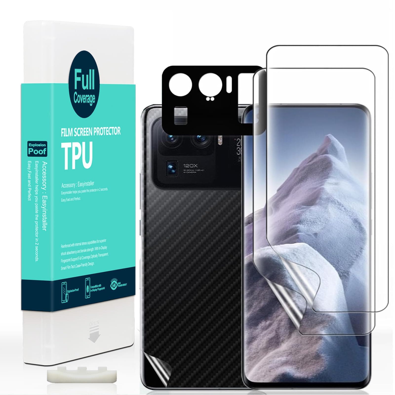 – Ibywind Screen Protector For Xiaomi 11 Ultra(5G/4G),with 2Pcs Flexible TPU Film,1Pc Camera Lens Protector,1Pc Backing Carbon Fiber Film [Fingerprint Reader,Easy to install]