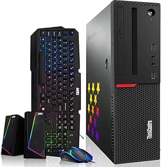 LENOVO Desktop PC Gaming Bundle - Intel Core i7, 16GB RAM, 512GB SSD, GT 1030 2GB, RGB Speaker, RGB Keyboard Mouse, WiFi, Win 10 Pro (Renewed), Black