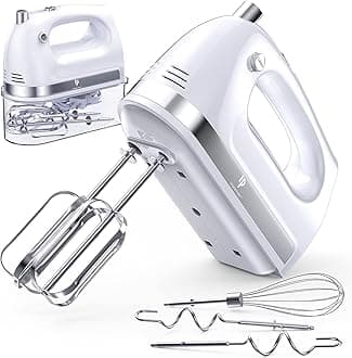 LILPARTNERATUIO Hand Mixer, 400W with 2x5-Speed (Turbo Boost, Automatic Speed) & 5 Stainless Steel Accessories for Cream, Cake