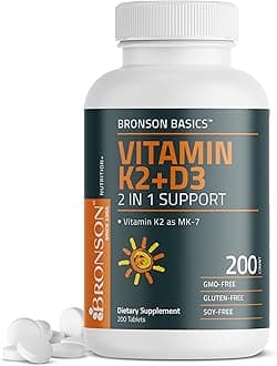 Vitamin K2 D3 (MK7) Supplement Non-GMO Formula Vitamin D3 5000IU (125 mcg) & 90 mcg K2 MK-7, Easy to Swallow D & K Complex, 200 Tablets