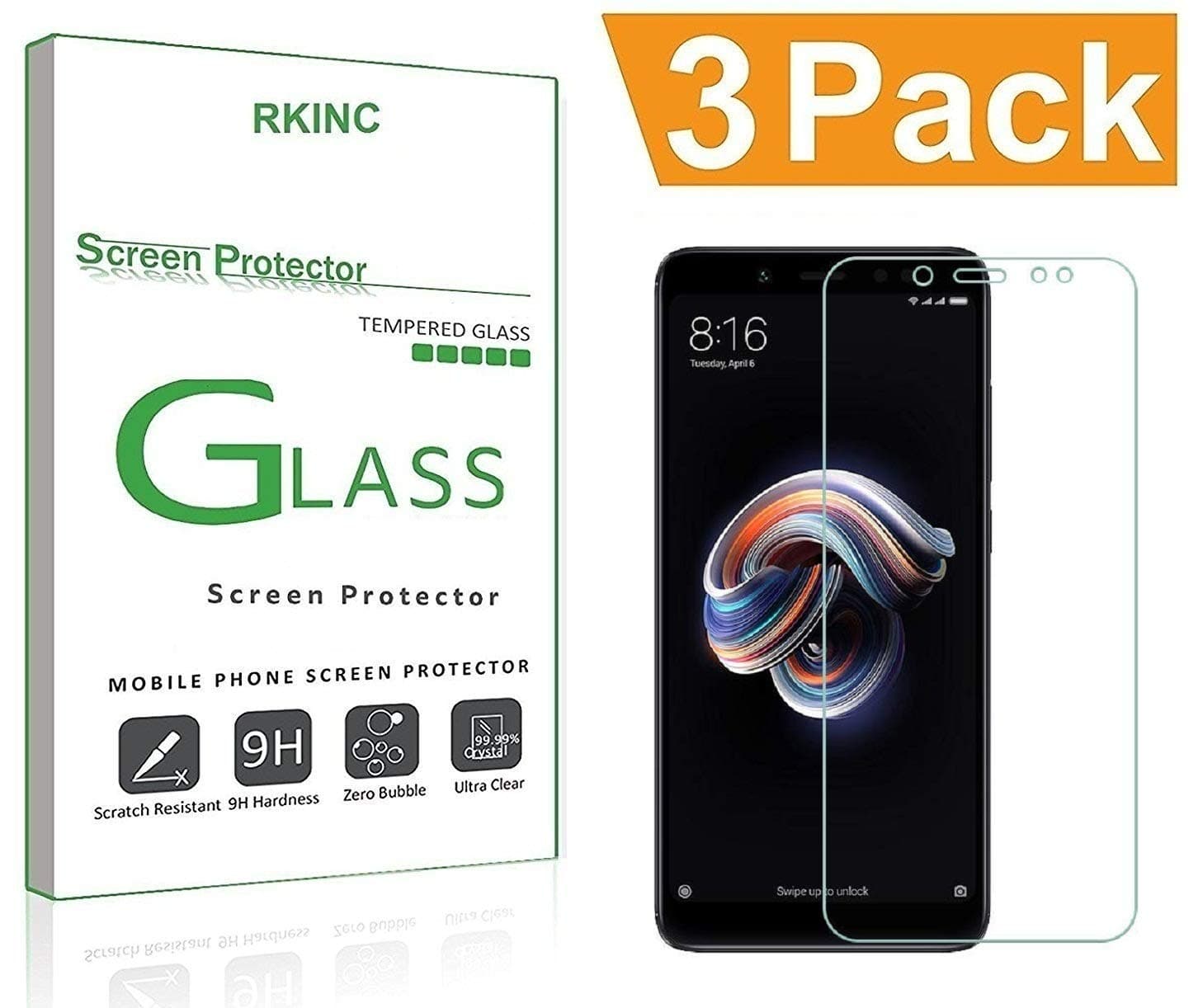 RKINC Xiaomi Redmi Note 5 Pro Screen Protector, [3 Pack] Tempered Glass Screen Protector for Xiaomi Redmi Note 5 Pro with [9H Hardness] [Crystal Clear] [Scratch Resist]