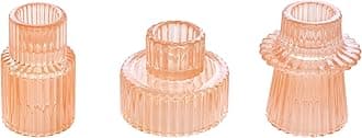 Taper Glass Candlestick Holders Tealight Candle Holders for Table Centerpieces, Wedding Decor and Dinner Party (3 Pcs, Orange Pink)