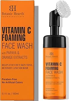 Botanic Hearth Vitamin C Foaming Face Wash With Papaya & Orange | Extracts Built|In Silicone Brush | For Cleansing & Glowing Skin | Paraben & Sulphate Free | Face Cleanser For Women & Men | 5.1 Fl Oz