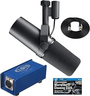 Shure SM7B Vocal Microphone with Cloud Microphones Cloudlifter CL-1 Mic Activator and Extra 10' XLR Cable Bundle