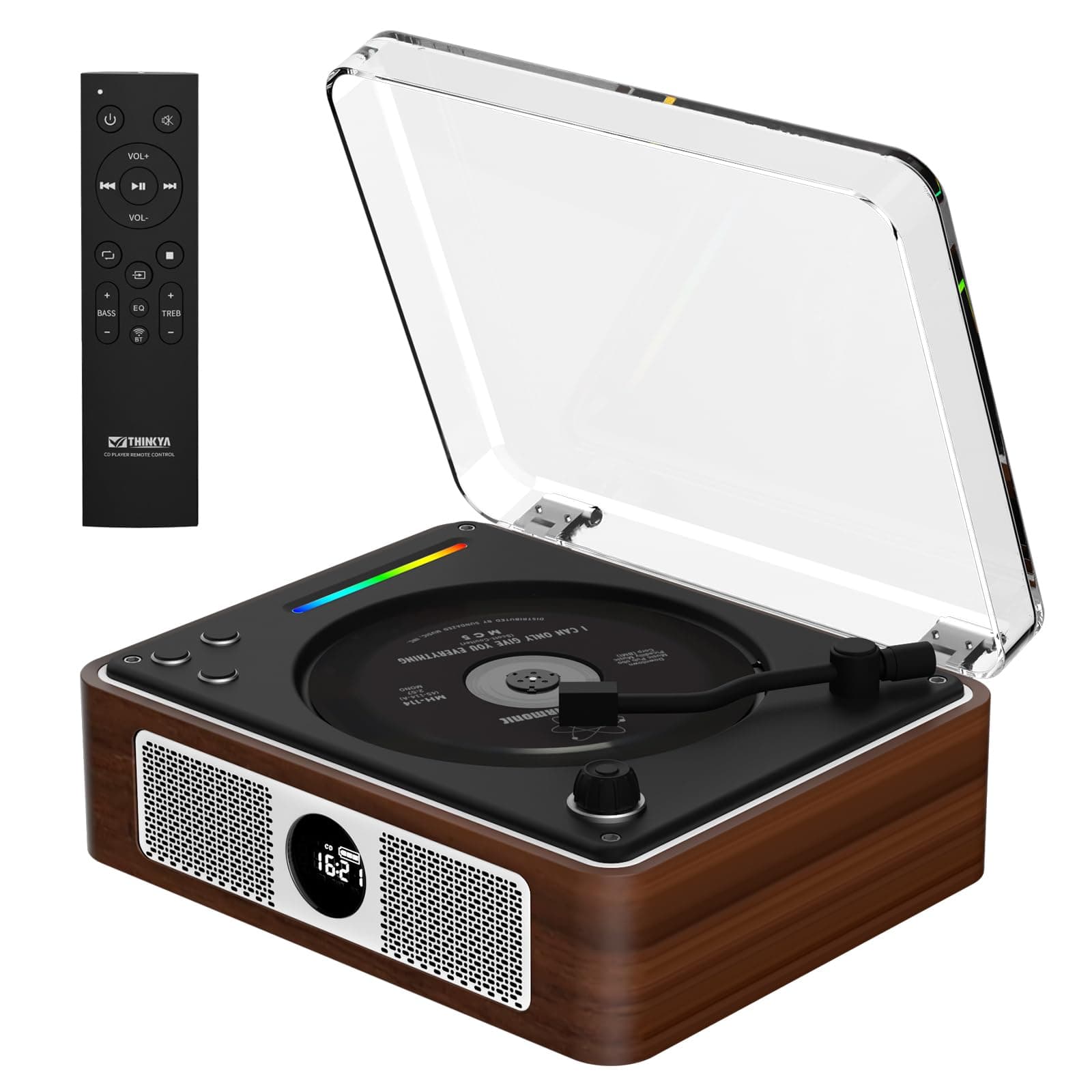 Retro Wooden CD Player for Home, Bluetooth Portable CD Player with Dual HiFi Speakers, 2600mAh Rechargeable CD Player for Home with Remote Control,Support SPDIF, USB/AUX,Headphone Jack,Optical Brown