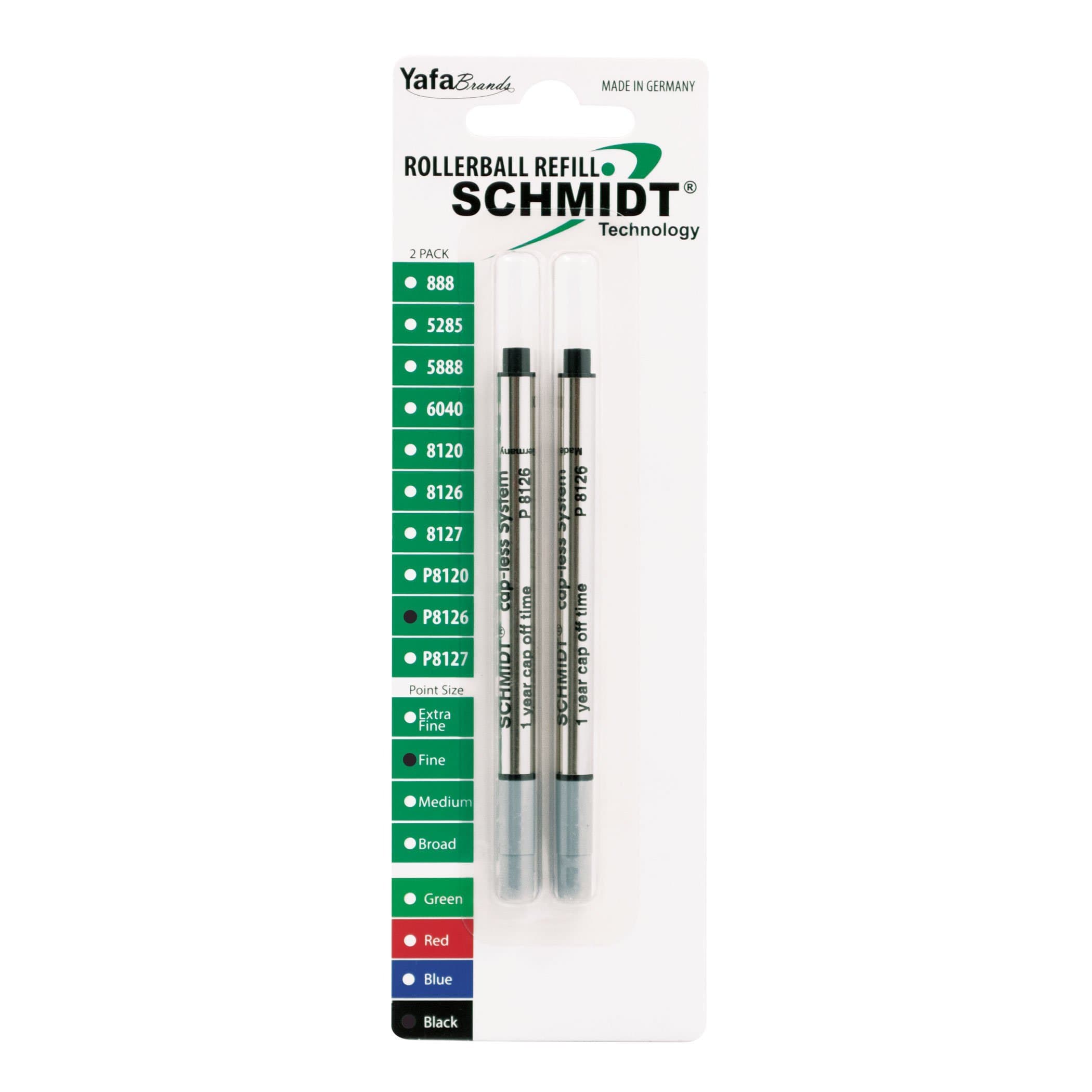 P8126 Short Capless Rollerball Refill Fine Point 0.6mm, Black, 2 Pack Blister (SC58119)
