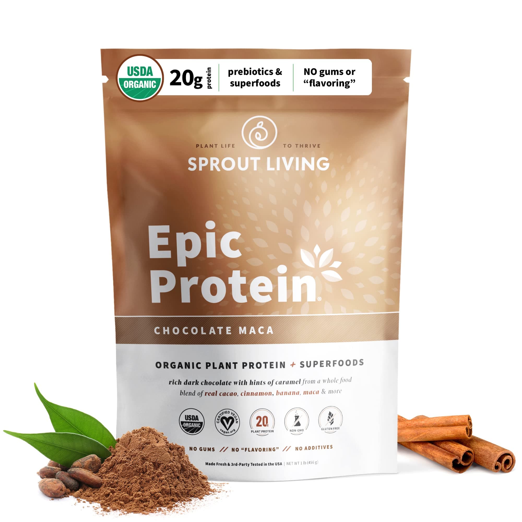 Sprout Living Epic Protein Chocolate Maca, 454 g