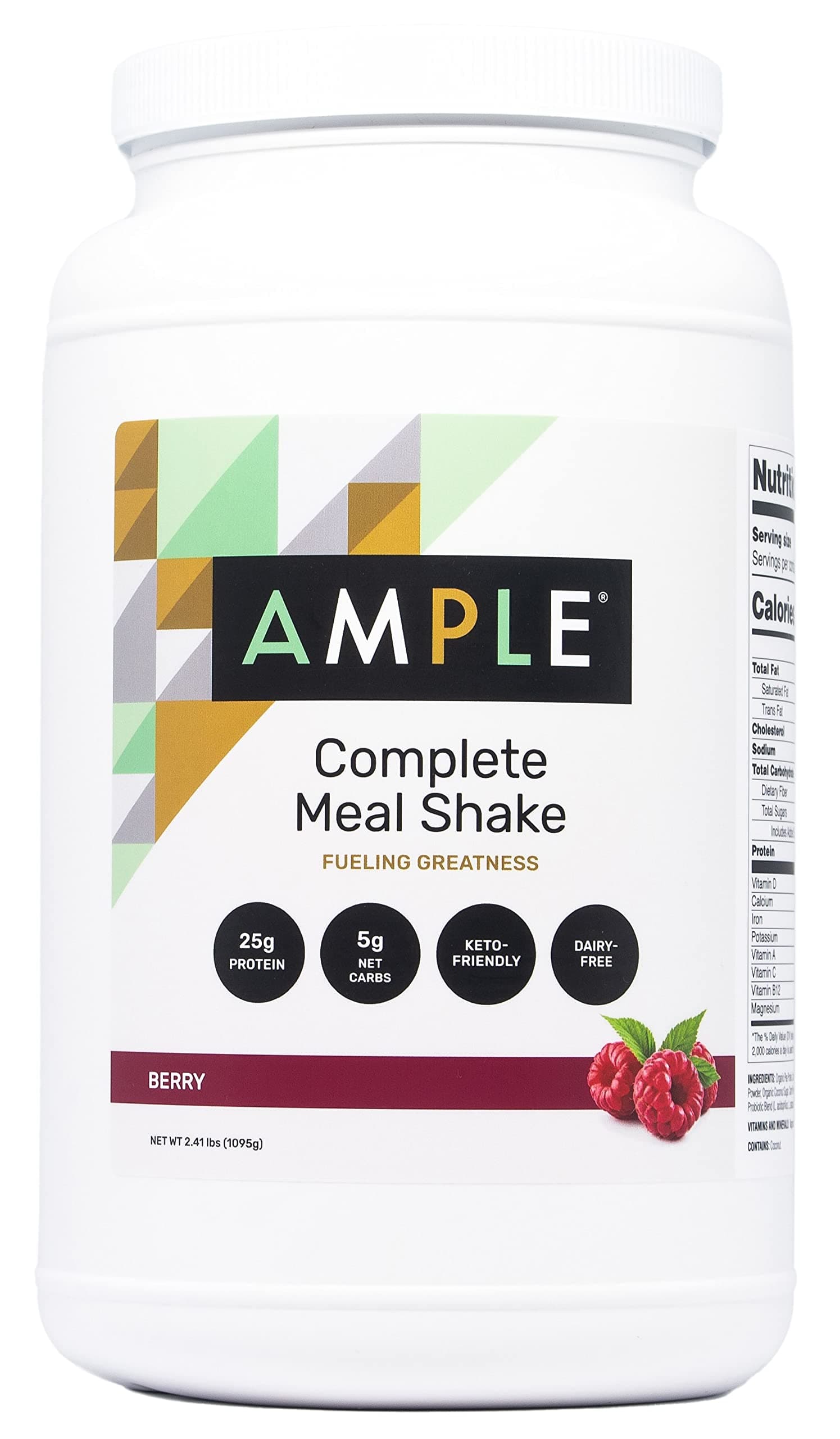 Complete Meal Shake, 25g Protein, 4g Net Carbs, Plant-Based - Dairy-free, Berry, Bulk Canister, 15 Servings of 400 Calorie Meal, Non-GMO, Gluten-Free, Ketogenic, Paleo, with Probiotics
