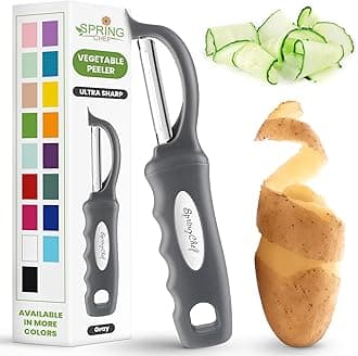 Spring Chef Premium Swivel Vegetable Peeler, Comfortable Handle and Ultra Sharp Stainless Steel Blades - Perfect Kitchen Peeler For Veggie, Fruit, Potato, Carrot, Apple - Gray