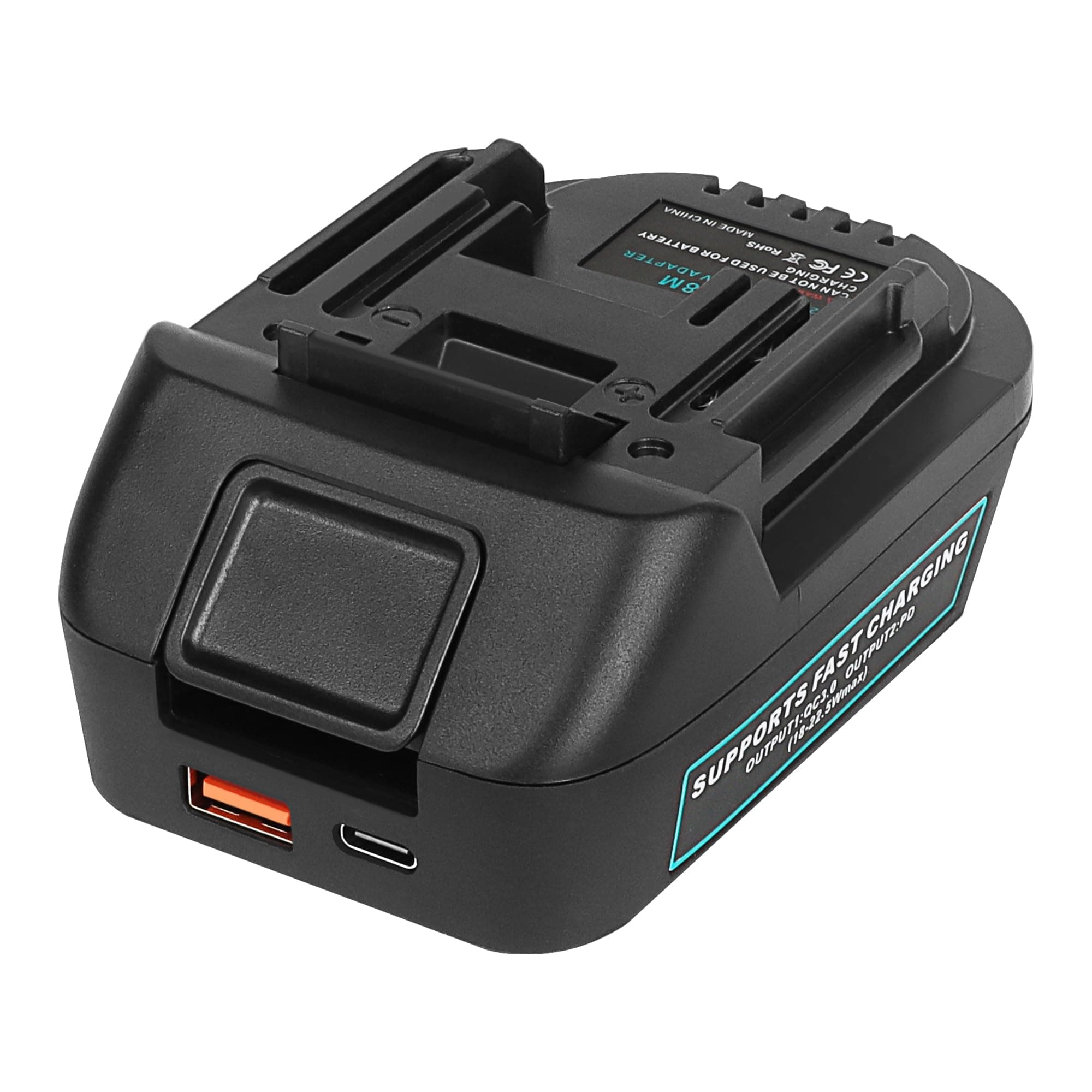 DM18M Battery Adapter Compatible with Dewalt 20V MAX Battery and Compatible with Milwaukee M18 18V Battery Covert to Makita 18V Lithium-ion Battery, with USB and Type-C Fast Charging Ports
