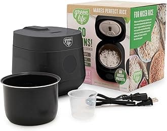 Healthy Ceramic Nonstick 4-Cup Rice Oats and Grains Cooker, PFAS-Free, Dishwasher Safe Parts, Black