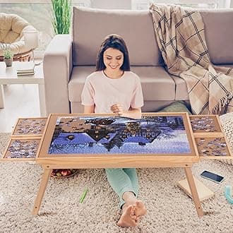Yacona Puzzle Board 1500 Pieces,34.3”x 26” Jigsaw Puzzle Table with Folding Legs,4 Drawers and Cover,Portable Board Game Table for Adults and Teens with No Installation Required