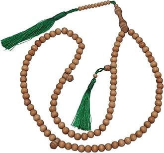 Sandalwood Prayer beads - 8mm- Round beads Sandal Wood Tasbih Zikr Prayer Beads with Green TasselsQ
