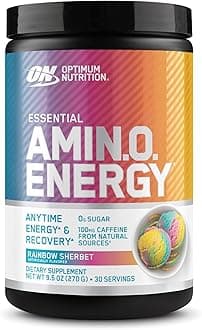 Optimum Nutrition New Flavor Amino Energy - Pre Workout with Green Tea, BCAA, Amino Acids, Keto Friendly, Green Coffee Extract, Energy Powder - Rainbow Sherbet, 30 Servings (Packaging May Vary)