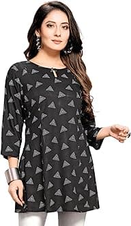 Shiv Textiles Women's Rayon Fabric Printed Round Neck Short Kurtis Top Dresses Kurti