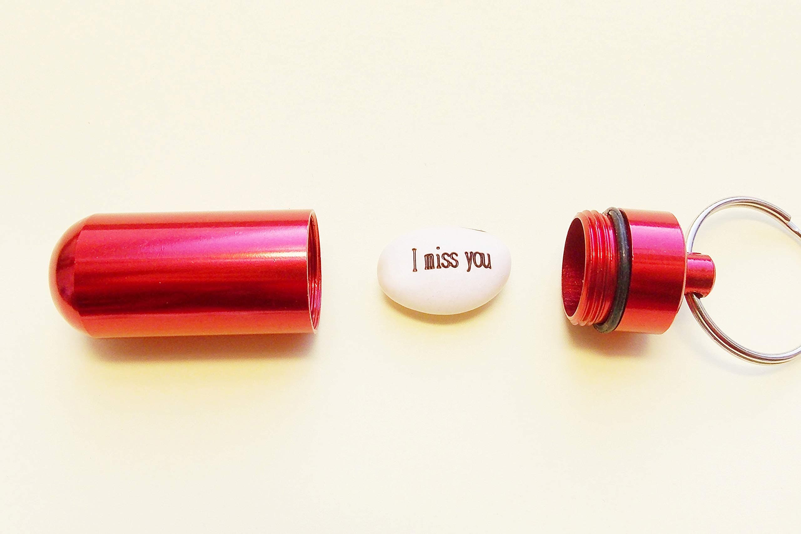 Magic Message Bean 'Miss You' in a RED Capsule/Waterproof Key Ring/Cash/Growing Word/Novelty Funny Gift Xmas/Stocking Filler