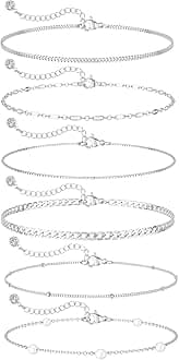 Silver Plated Bracelets for Women, Dainty Silver Bracelets for Women Set Bracelet Stack Waterproof Jewelry for Women Trendy Minimalist Simple Small Thin Bracelet Set for Women Teen Gift