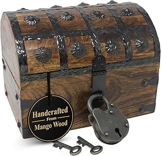 Nautical Cove Pirate Treasure Chest with Iron Lock and Skeleton Key - Storage and Decorative Box (Small 8 x 6 x 6)