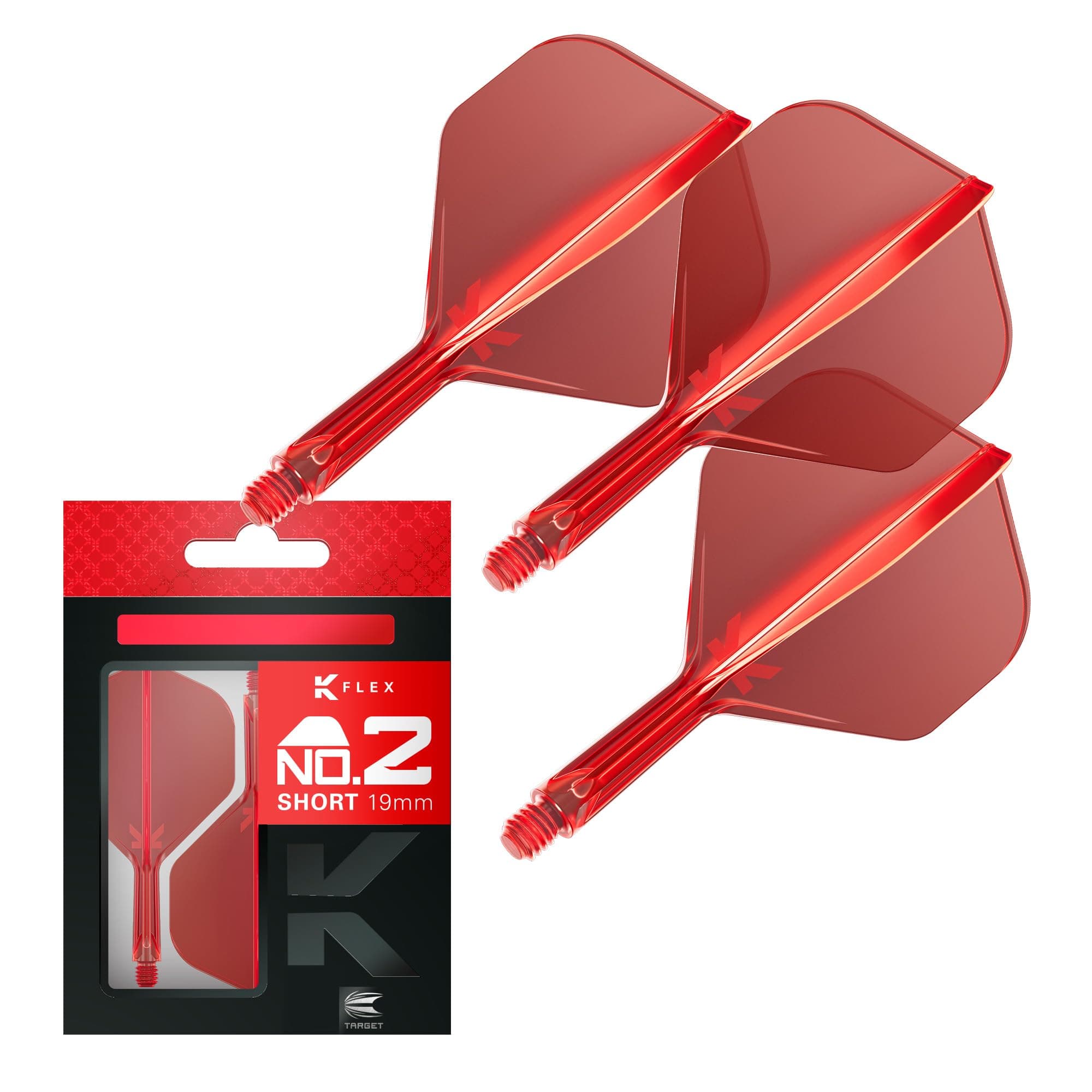 K Flex Integrated Dart Flight And Shaft, No.2 Red (Short) | Pack Of 3 K-Flex - No 2, Precision Moulded 2-In-1 Dart Flights And Dart Stem | Professional Dart Accessories