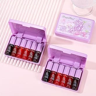 Lip Tint Stain Set 6 Colors Korean Lip Gloss Long Lasting Mini Liquid Lipstick Waterproof Multi-use Lip and Cheek Tint Non-Stick Cup Natural Looking Glass Finish Lip Gloss Makeup