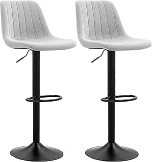 HOMCOM Modern Bar Stools Set of 2, Height Adjustable Swivel Bar Chairs with Backrest, Gas Lift and Footrest, Chenille Barstools for Breakfast Counter, Kitchen Island, Grey