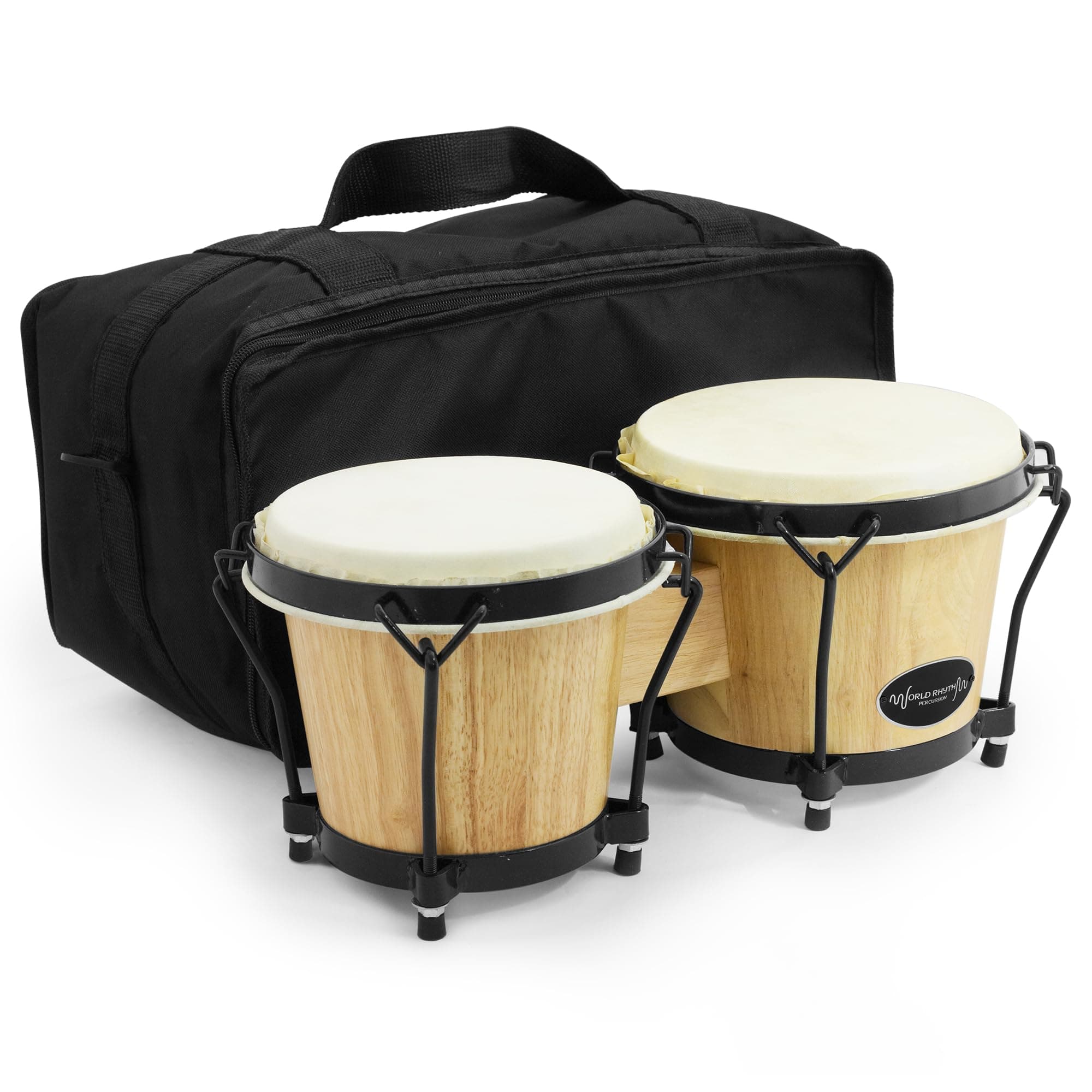 World Rhythm 6” & 7” Beginners Oak Bongo Drums – Natural Finish Bongos