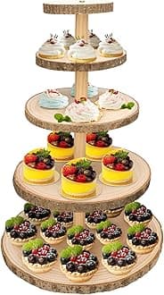 Ayfjovs 5 Tiered Wooden Cupcake Stand, Rustic Wood Cake Stand, Dessert Display Stand, Detachable Large Wood Slices Round Cupcake Tower Holder for Party and Rustic Wedding Decoration