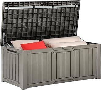 YITAHOME 190 Gallon Large Resin Deck Box Indoor Outdoor Storage for Patio Furniture, Outdoor Cushions, Garden Tools and Pool Toys (Light Brown)