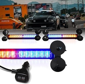LUMENIX 2x12 Inch LED Traffic Advisor Emergency Strobe Lights Bar Front/Rear Window Windshield 2-in-1 Warning Directional Flashing Lightbar for Police First Response Vehicles Trucks Cop Car- Red Blue