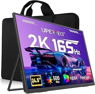 UPERFECT 24.5" 2K Portable Monitor, 165Hz Gaming Monitor, 1ms FreeSync HDR IPS Large Mobile Screen, Built-in 180° Adjustable Stand/VESA, USB-C HDMI Second Screen for Laptop, Phone, Game Console