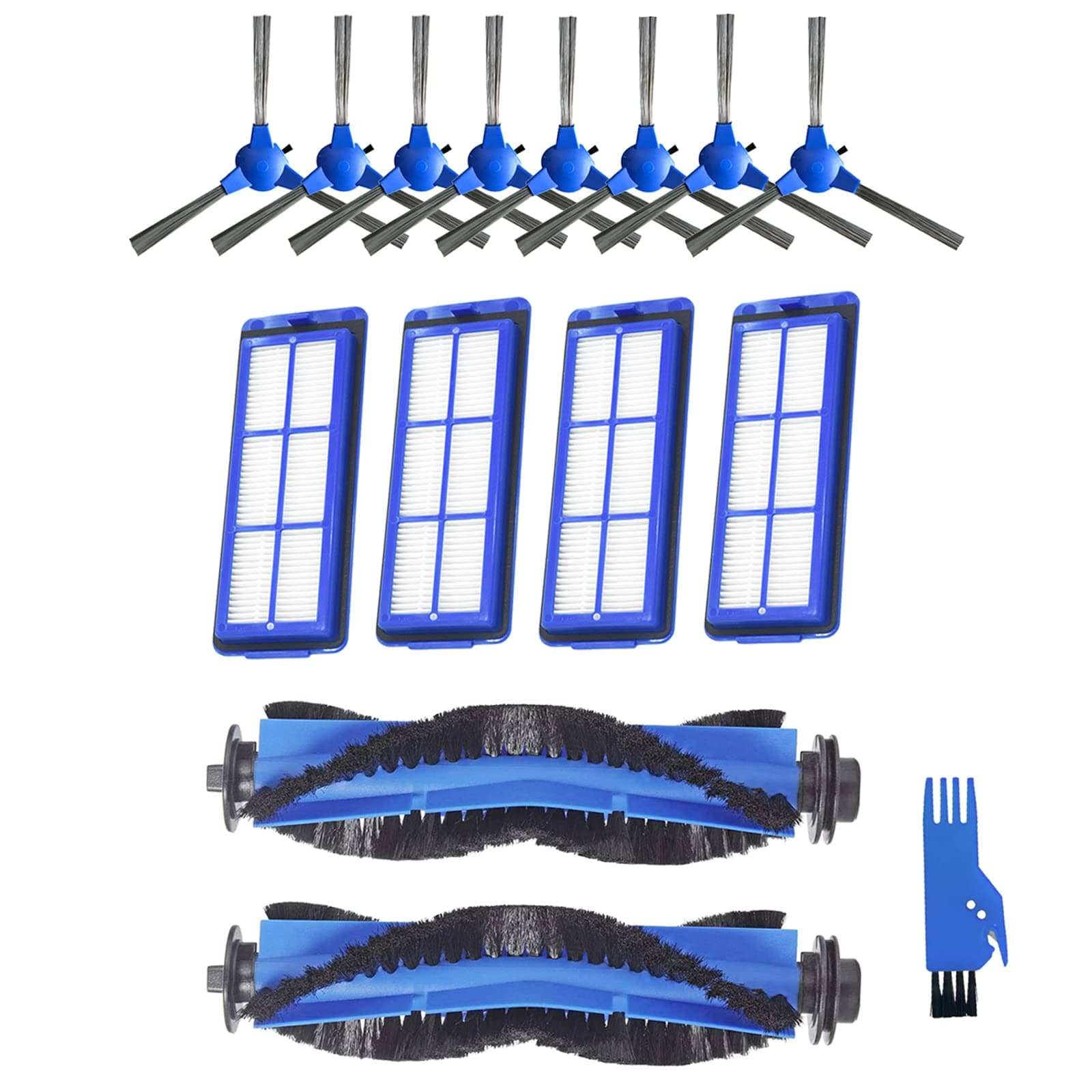 Accessories Replacement Parts for Eufy RoboVac 11S Max, 15C Max, 30C Max, 25C Max, G10, G20, G30, G30 Edge, G30 Hybrid, G30 Verge Robotic Vacuum Kit - Including 2 Main Brush, 4 Filters, 8 Side Brushes