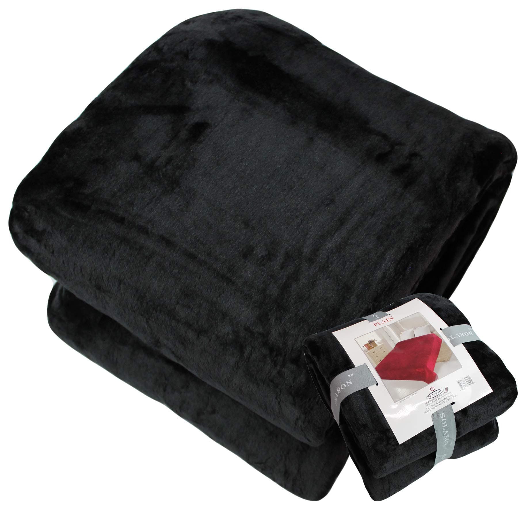 SOLARON Queen Blanket Soft Extra Large for Fall Winter Spring All Season Cozy Warm 430GSM Medium Weight Thermal Thick Flannel Fleece for Couch Bed Sofa 88 x 95 inches (Black, 1)