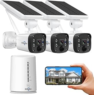 Hiseeu Wireless Security Camera System Outdoor, 4ＭP Solar Camera, Wire-Free, Battery Powered Home Camera, 2-Way Audio, PIR Detection, IP66 Waterproof, Pre-Installed 64G SD Card, Work with Alexa