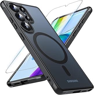 OWKEY Samsung Galaxy S25 Ultra Case 6.86'', Magnetic S25 Ultra Case for Magsafe with Tempered Glass Screen, [Shockproof Military] Translucent Back Slim Bumper Cover Phone Case Galaxy S25 Ultra, Black