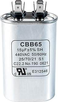 15 uF 15 MFD uf ± 6% CBB65 370-440 VAC (3~80 uF Options Available) 50/60 Hz Volt Oval Run Start Capacitor - Compatible with AC Motor Run or Fan Start and Cool or Heat Pump Air Conditioner
