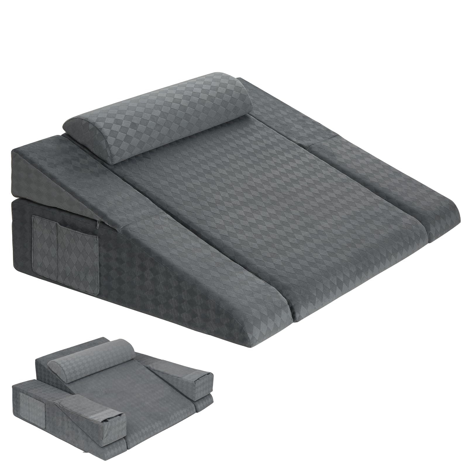 Wedge Pillow for Sleep Apnea, Adjustable Detachable Side Part Triangle Wedge Pillow for Sleeping, Acid Reflux, Back Pain Relief, Post Surgery, GERD,10'' Bed Wedge Pillow for Sleep Apnea