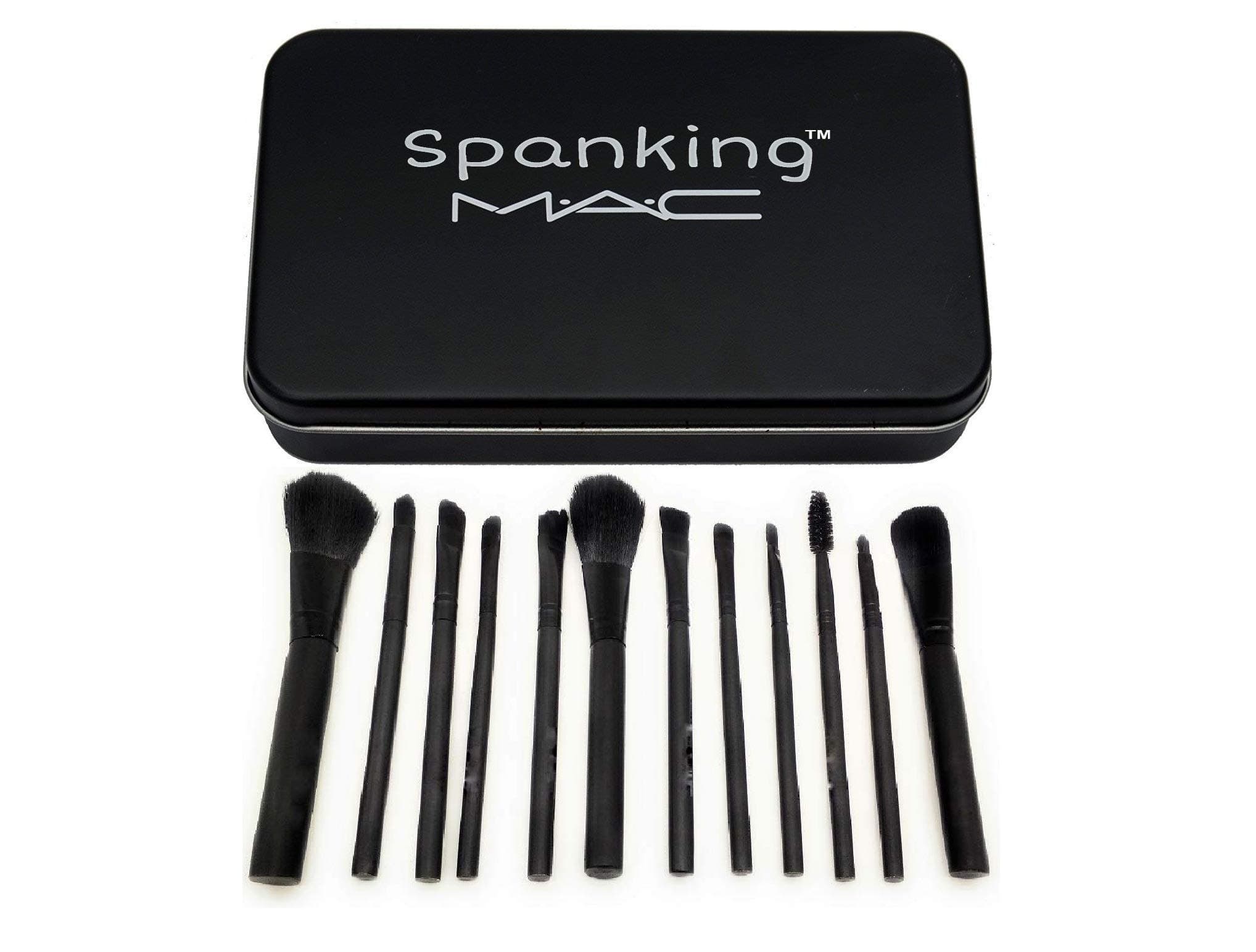 Spanking Beauty Makeup Brush Set Washable with Storage Box - Set of 12 (Black )
