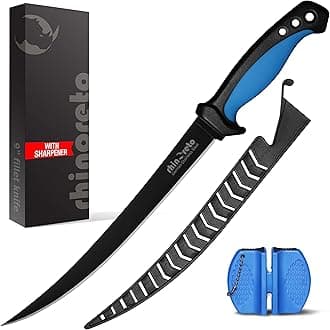 Rhinoreto Fillet Knife for Fish, Razor Sharp Flexible German Stainless Steel Blade 5-9 inch, Professional Knives for Filleting and Boning, with Non-Slip Handle, Protective Sheath and Sharpener set