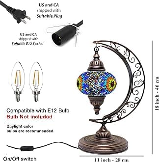 Asylove Turkish Moon Lamp, Mosaic Moroccan Table Lighting, Standing Turkish Lamp, Decor Home Floor Lighting Accessory, Total Dim. 7.5 x 11 x 18 inches (Flame)