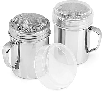 Accmor 10oz Powdered Sugar Shaker Duster with Handle, Flour Sifter Cinnamon Shaker, Stainless Steel Fine Mesh Dredges Shakers for Cinnamon Flour Salt Pepper Baking, 2 Pack